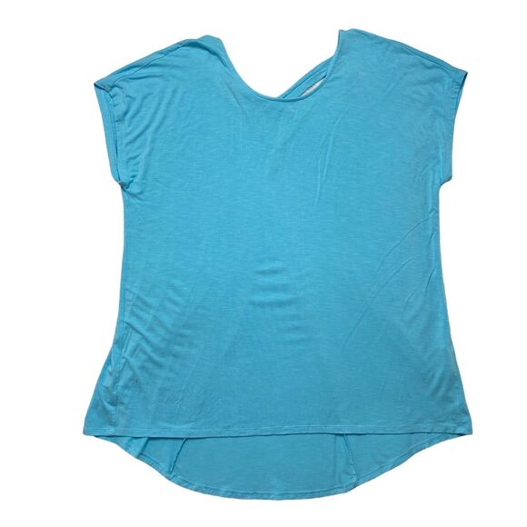 CHICOS Water Light Blue Cross Back Scoop Neck Rayon Tunic Top Size Large (2) - Picture 4 of 8